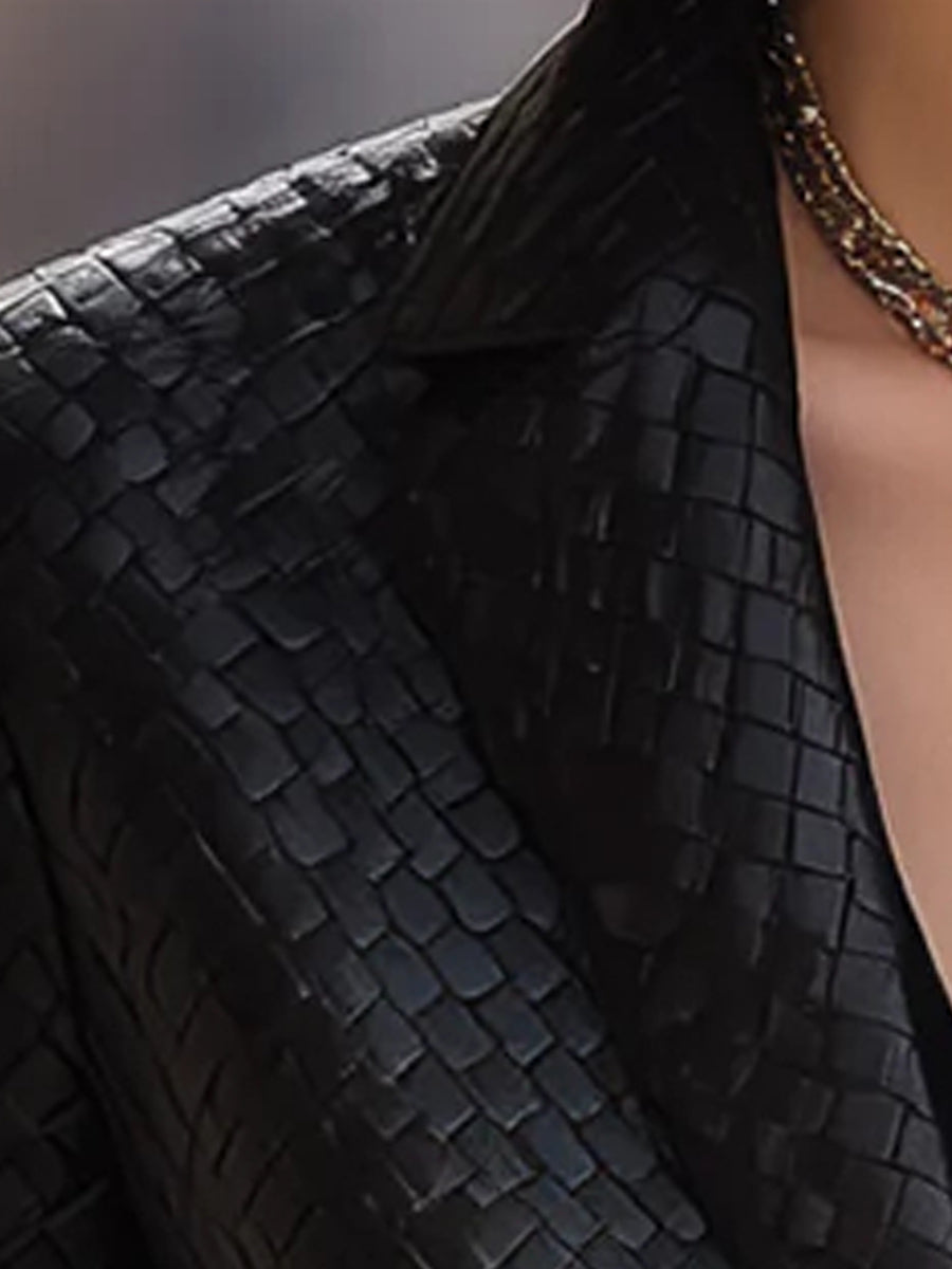 Black Woven Faux Leather Blazer
