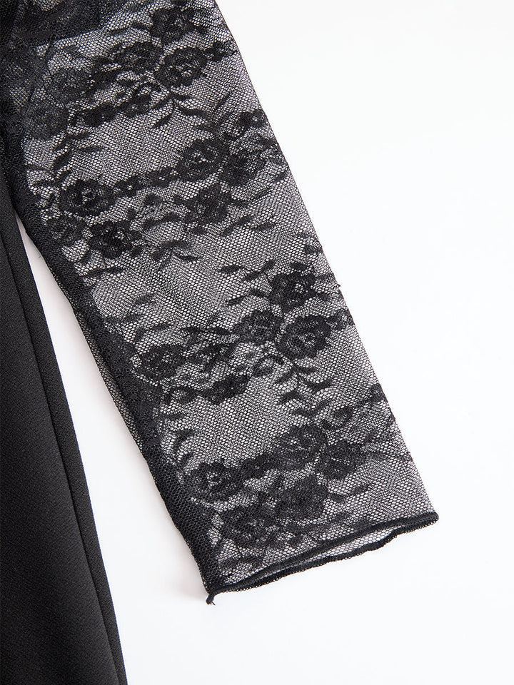 Sophisticated Black Blazer-Style Lace Midi Dress