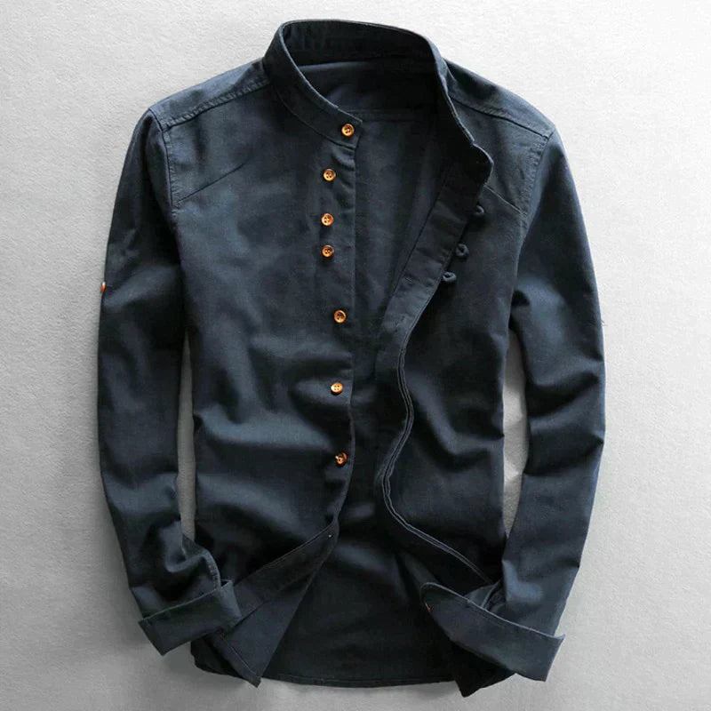 Halden Top | Slim Fit Shirt with Stand Collar
