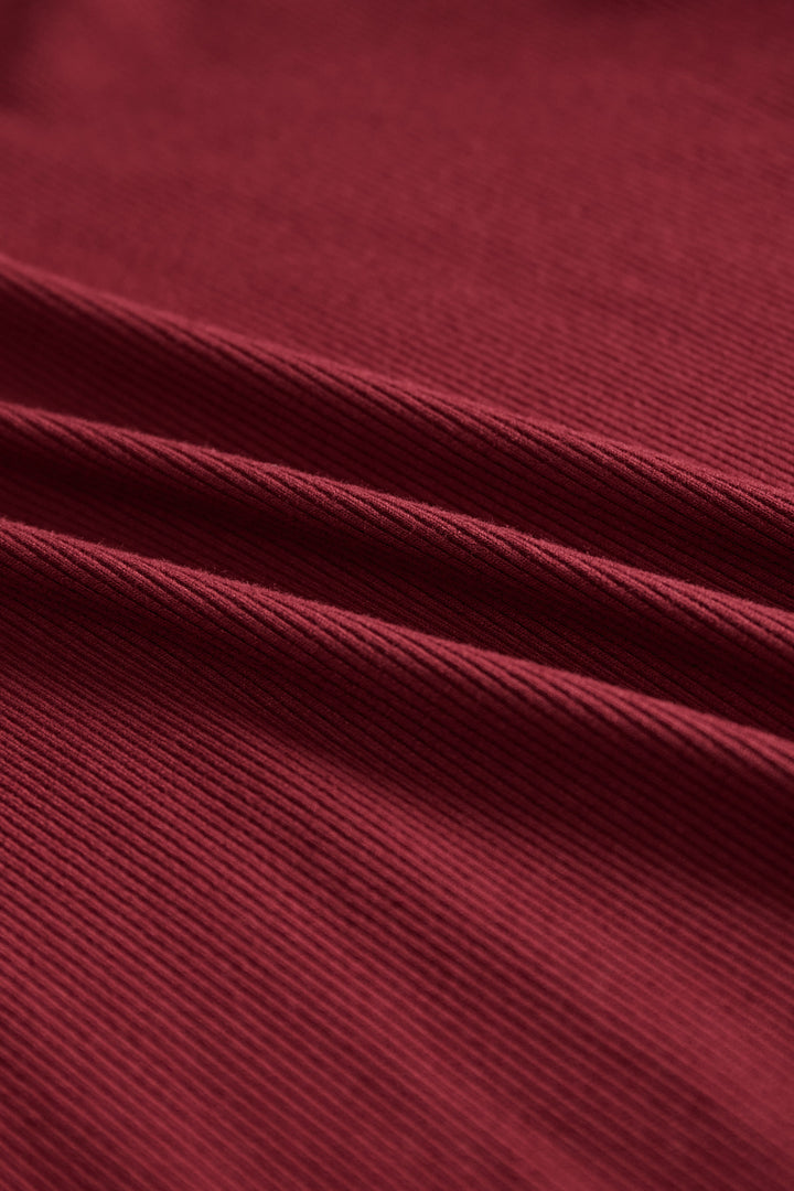 Burgundy Ribbed Turtleneck Mini Dress with Balloon Sleeves