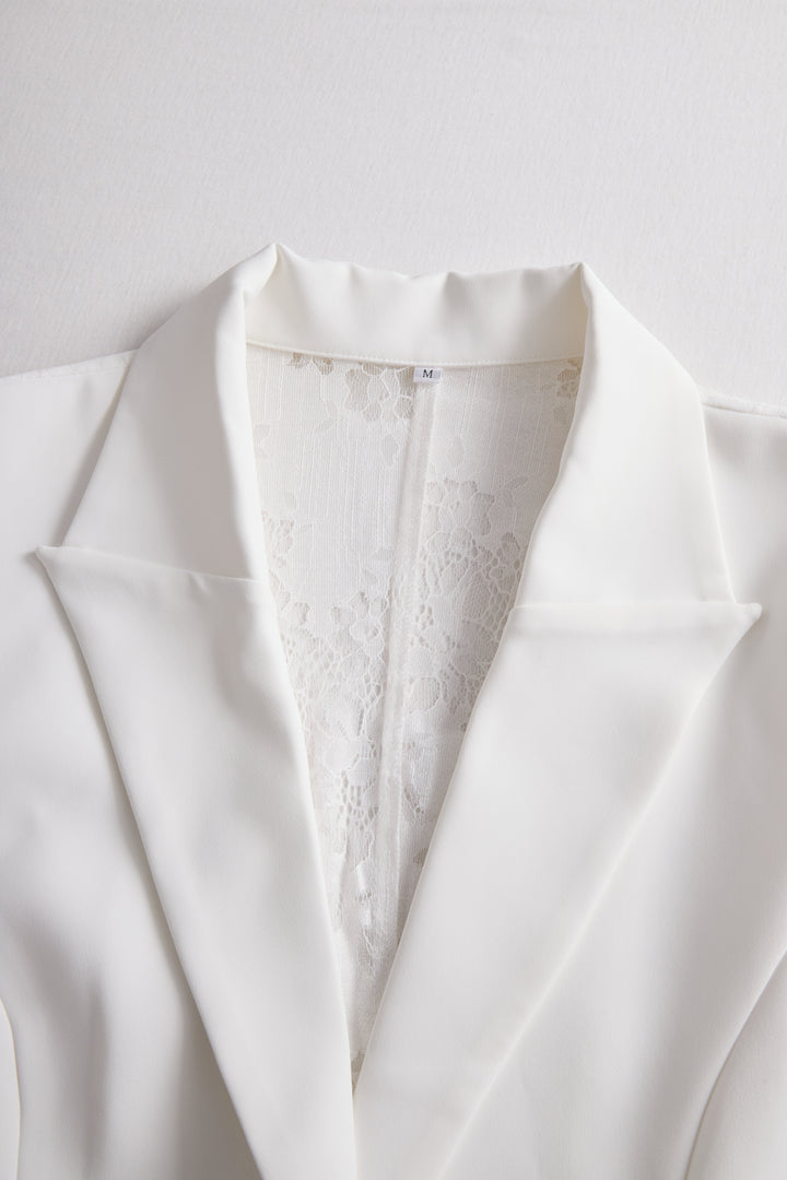 Elegant White Lace-Backed Blazer with Structured Silhouette